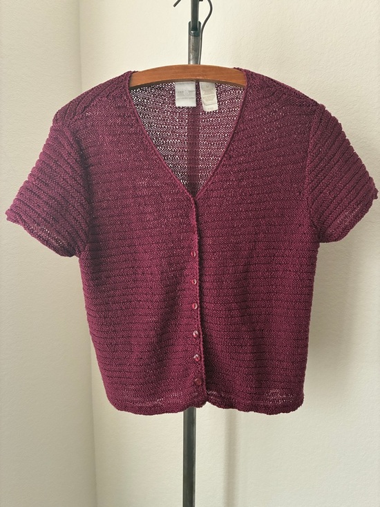 Emma & James Sweaters - Emma & James sz M Purple Short Sleeve Cardigan Layer Lagenlook Coastal